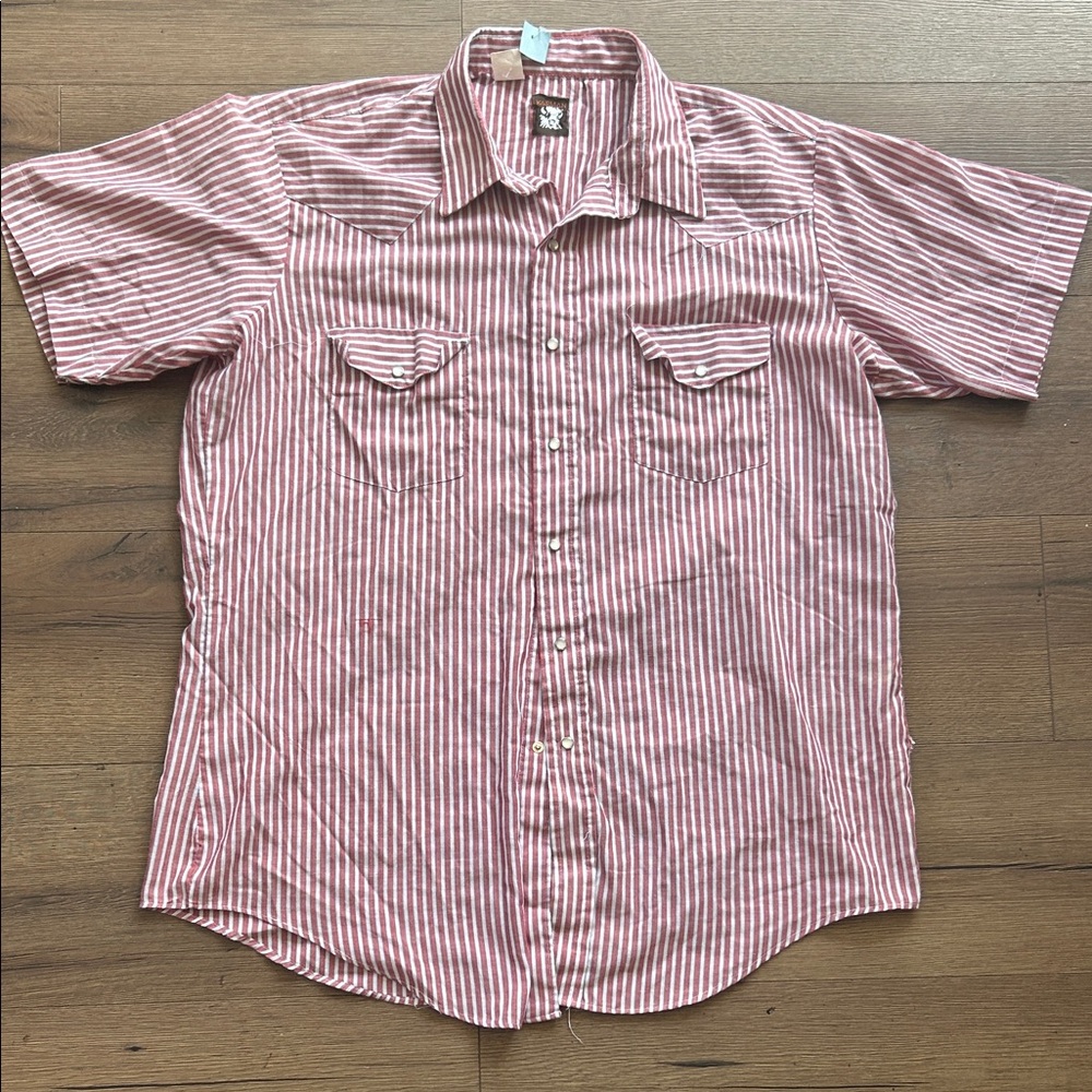 Karman Vintage Short-Sleeve Button-Up Stripe Shirt - pink/White !! XXL